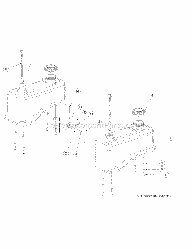 Fuel Tank Assembly Diagram and Parts List for M48-KW 53AB5DBV750 Cub Cadet Sprayer